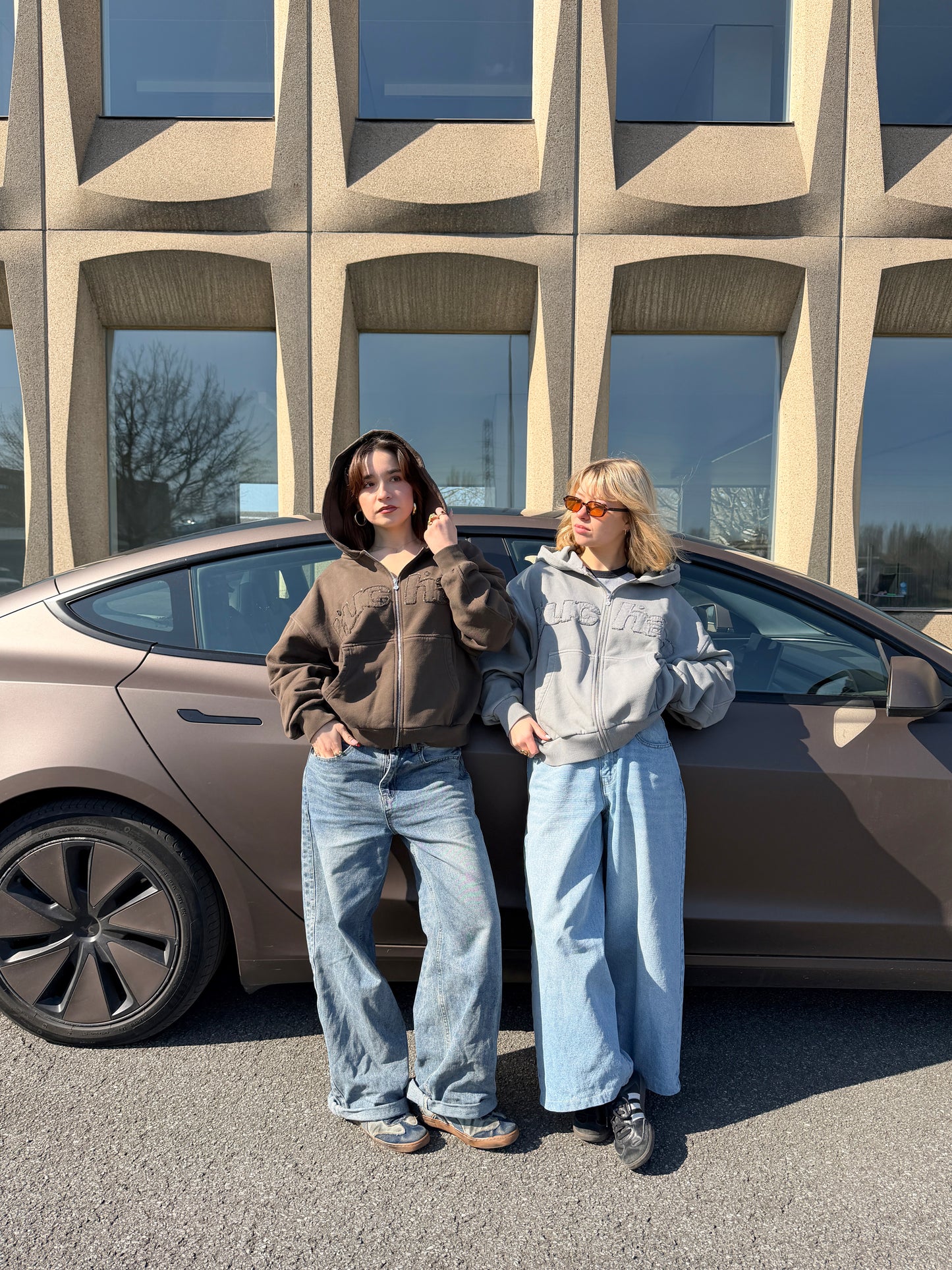 Distressed Big Logo Zip - Grey