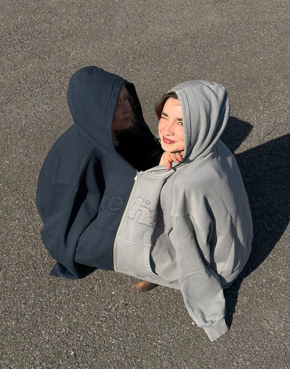 Distressed Big Logo Zip - Grey