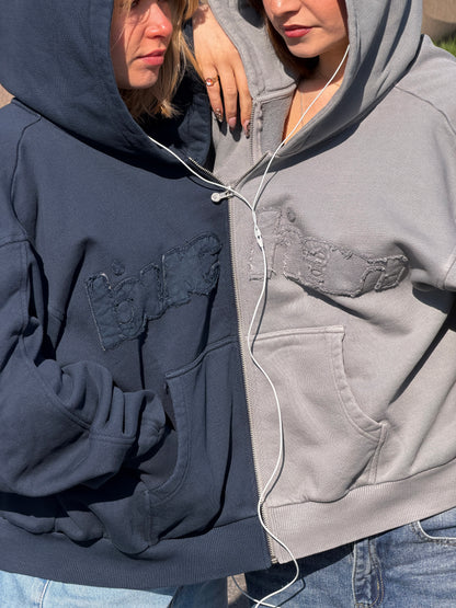 Distressed Big Logo Zip - Navy