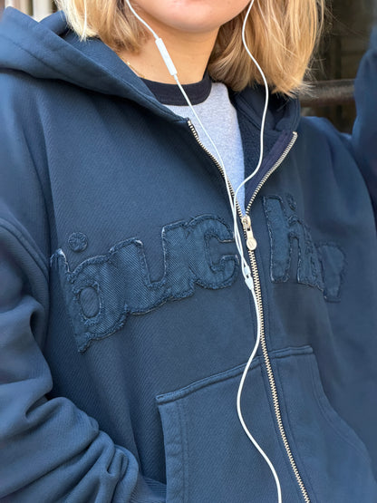 Distressed Big Logo Zip - Navy