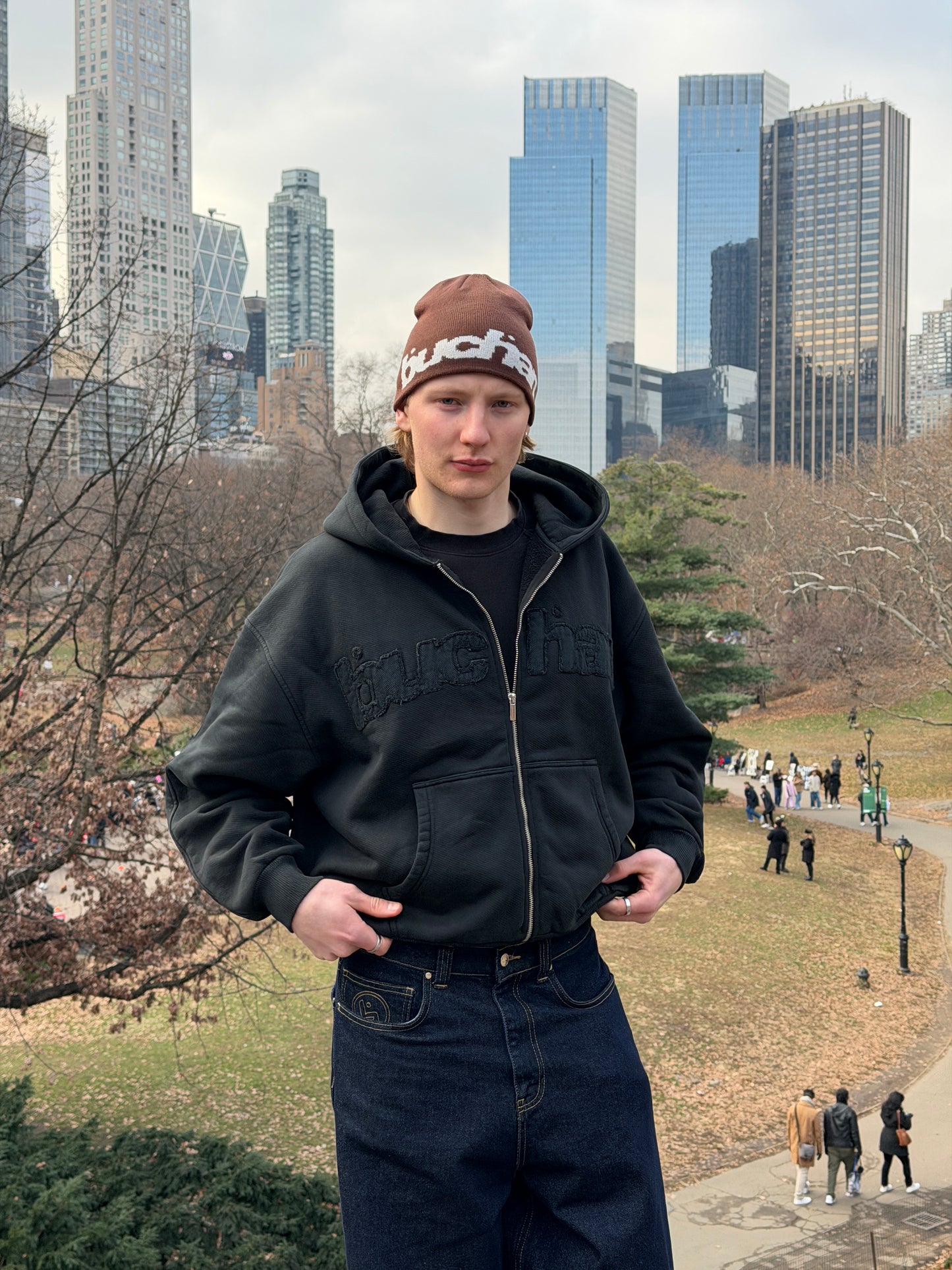 Distressed Big Logo Zip - Black