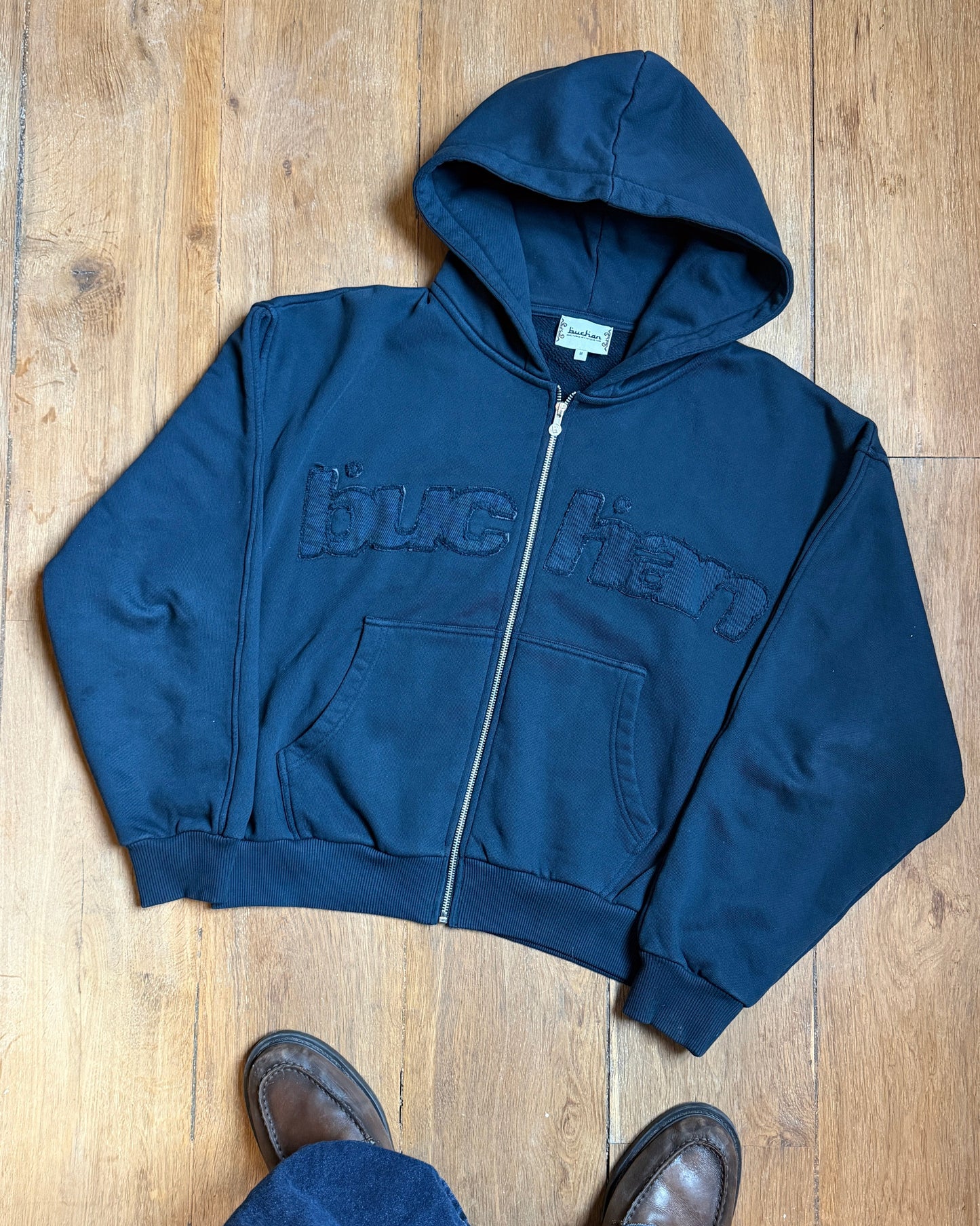 Distressed Big Logo Zip - Navy