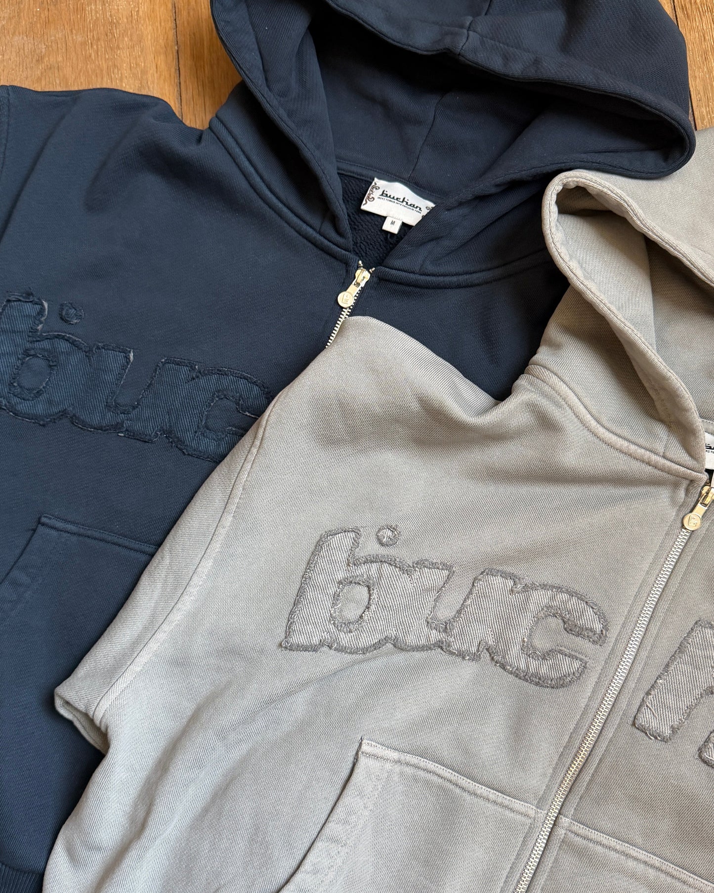 Distressed Big Logo Zip - Navy