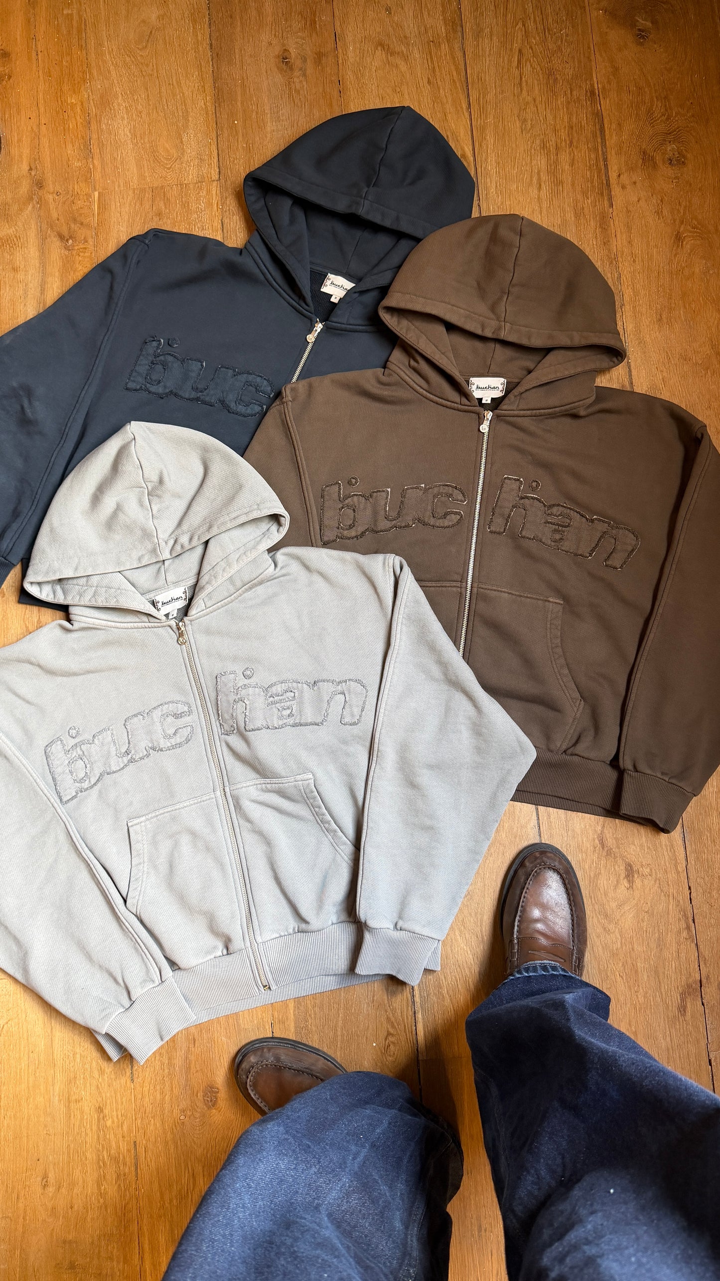 Distressed Big Logo Zip - Brown