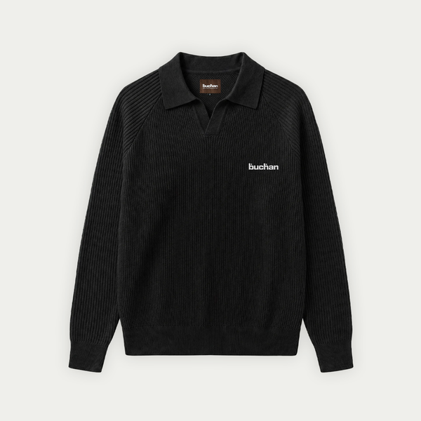 Knit Polo Sweater in Black