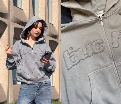 Distressed Big Logo Zip - Grey