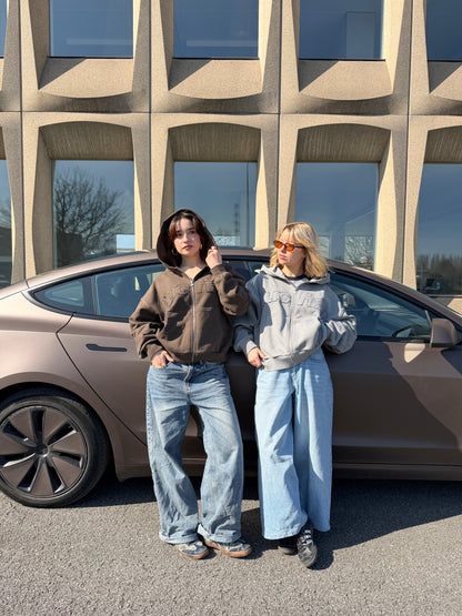 Distressed Big Logo Zip - Grey