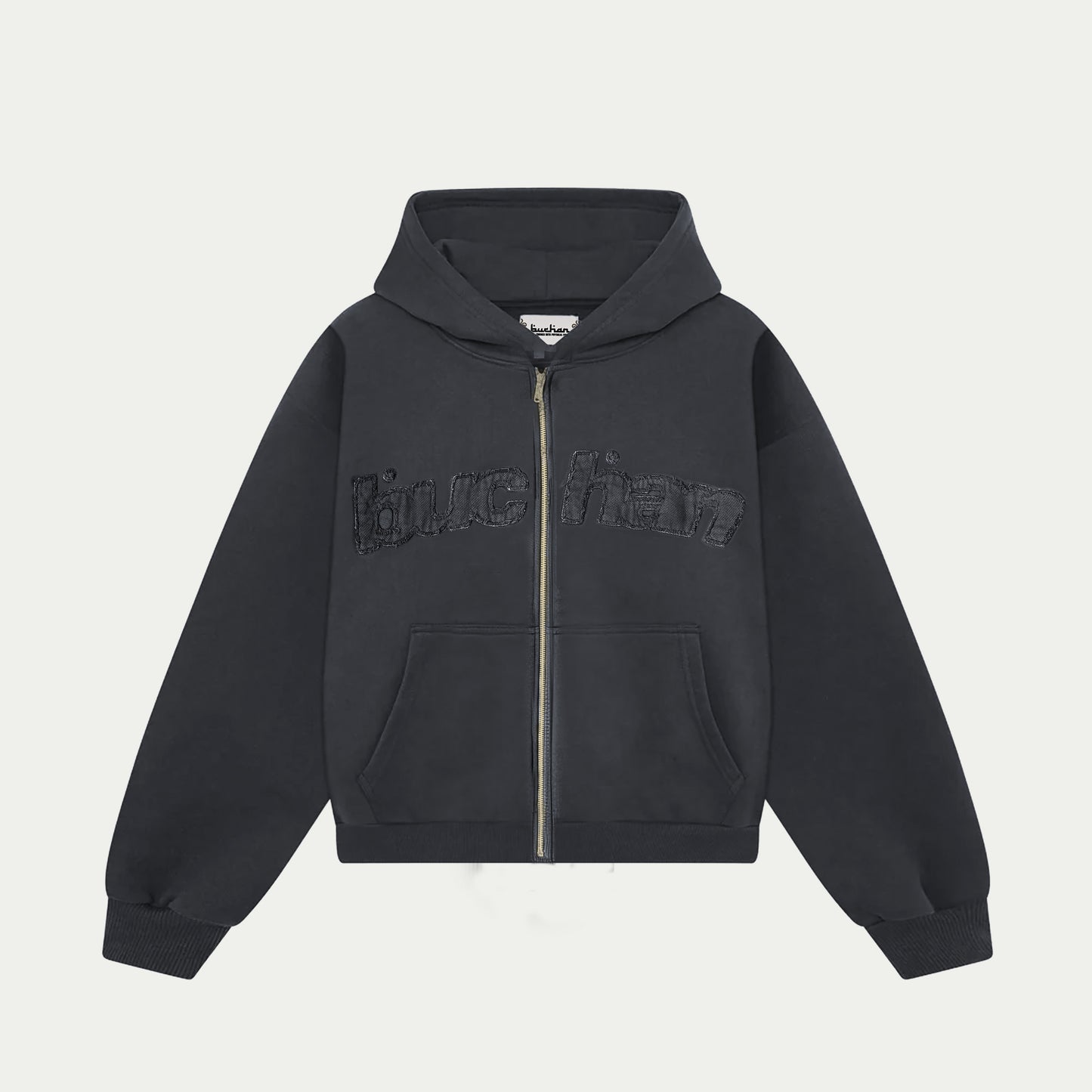 Distressed Big Logo Zip - Black