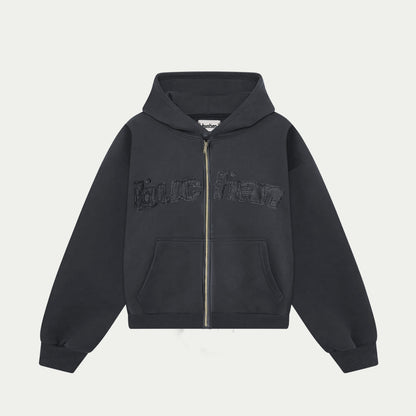 Distressed Big Logo Zip - Black