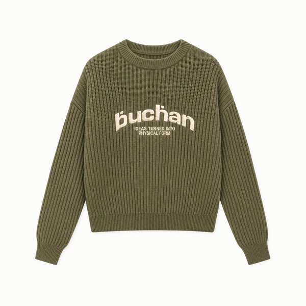 Ribbed Knit Sweater in Khaki Green