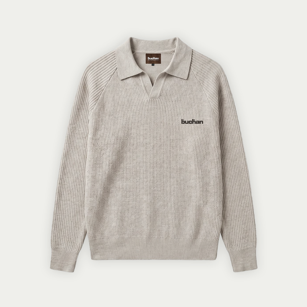 Knit Polo Sweater in Light Grey