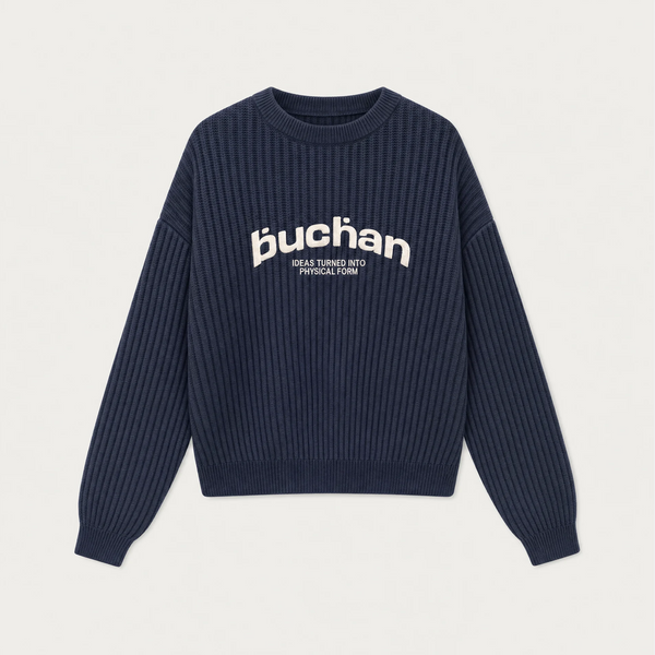 Ribbed Knit Sweater in Navy