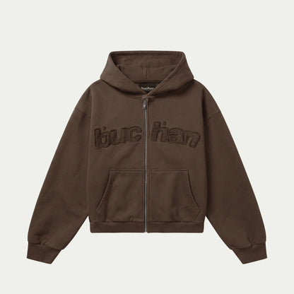 Distressed Big Logo Zip - Brown