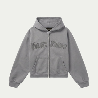 Distressed Big Logo Zip - Grey