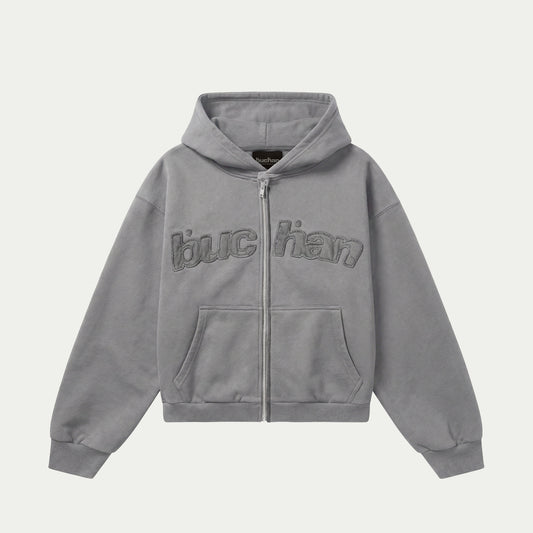 Distressed Big Logo Zip - Grey